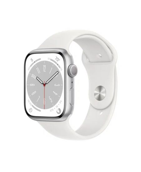 Apple Watch Series 8, 41 мм, корпус из алюминия серебристого цвета, спортивный ремешок белого цвета