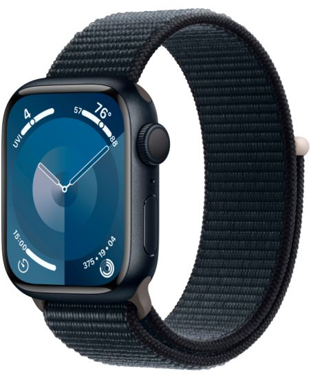 Apple Watch Series 9, 45 мм, корпус из алюминия цвета тёмная ночь, нейлоновый ремешок цвета тёмная ночь