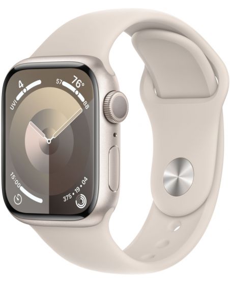 Apple Watch Series 9, 41 мм, корпус из алюминия цвета сияющая звезда, спортивный ремешок цвета сияющая звезда, размер M/L