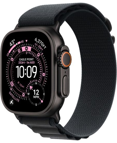 Apple Watch Ultra 3, Black Titanium Case with Black Alpine Loop (S)