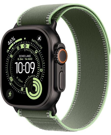 Apple Watch Ultra 3, Black Titanium Case with Green/Neon Trail Loop (S/M)