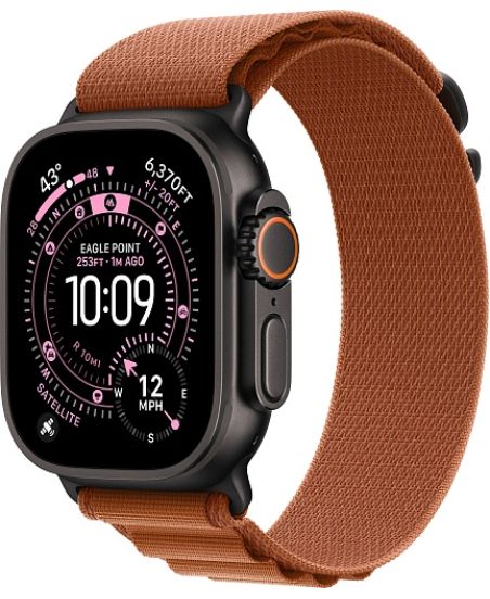 Apple Watch Ultra 3, Black Titanium Case with Terra Cotta Alpine Loop (M)