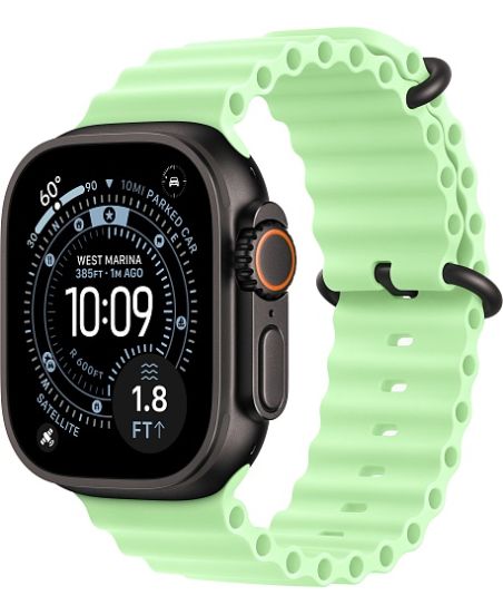 Apple Watch Ultra 3, Black Titanium Case with Neon Green Ocean Band