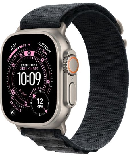 Apple Watch Ultra 3, Natural Titanium Case with Black Alpine Loop (L)