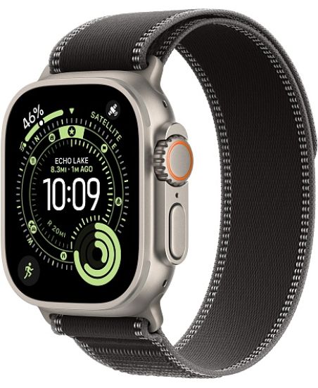 Apple Watch Ultra 3, Natural Titanium Case with Black/Charcoal Trail Loop (M/L)