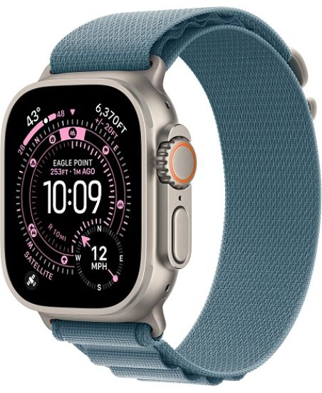Apple Watch Ultra 3, Natural Titanium Case with Light Blue Alpine Loop (S)