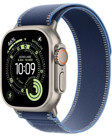 Apple Watch Ultra 3, Natural Titanium Case with Blue/Bright Blue Trail Loop (M/L)