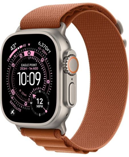 Apple Watch Ultra 3, Natural Titanium Case with Terra Cotta Alpine Loop (L)