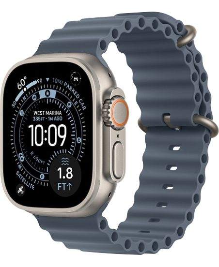 Apple Watch Ultra 3, Natural Titanium Case with Anchor Blue Ocean Band