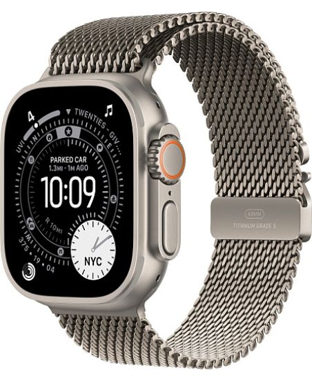 Apple Watch Ultra 3, Natural Titanium Case with Natural Titanium Milanese Loop
