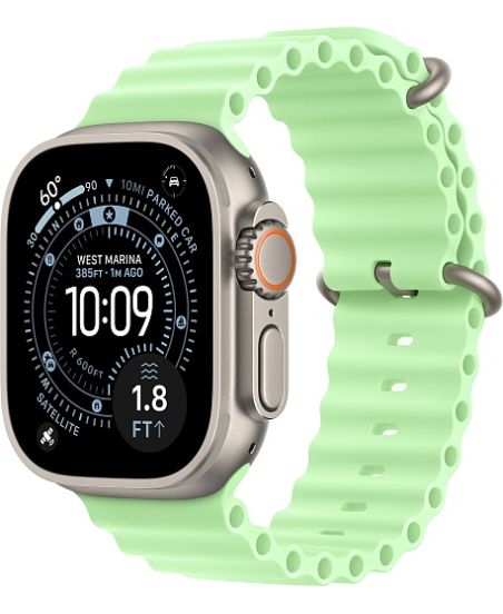 Apple Watch Ultra 3, Natural Titanium Case with Neon Green Ocean Band