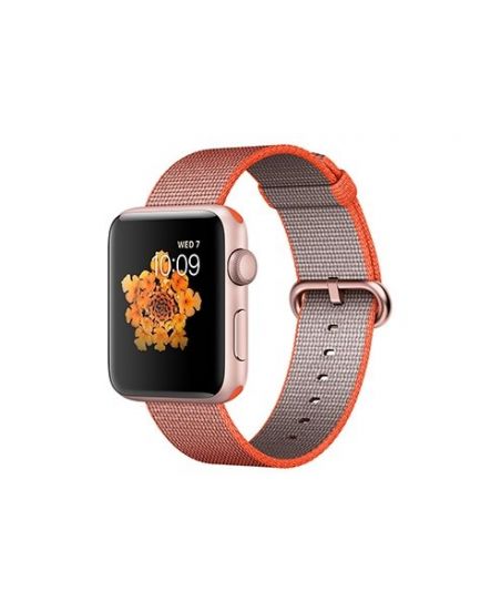Apple Watch Series 2, 42 мм, корпус из алюминия, цвета «розовое золото», ремешок из плетёного нейлона цвета «оранжевый космос/антрацит»